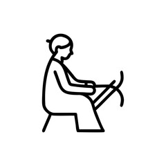 Woman Sitting Seated Weaving Loom Handmade Indian Craft Textile Art Line Art Illustration