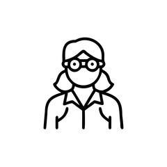 Line Art Illustration Woman Wearing Safety Glasses Lab Coat Handmade Indian Style Icon