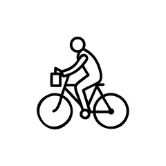 Black Line Drawing Woman Riding Bicycle With Basket Front Simple Icon Handmade Indian Style