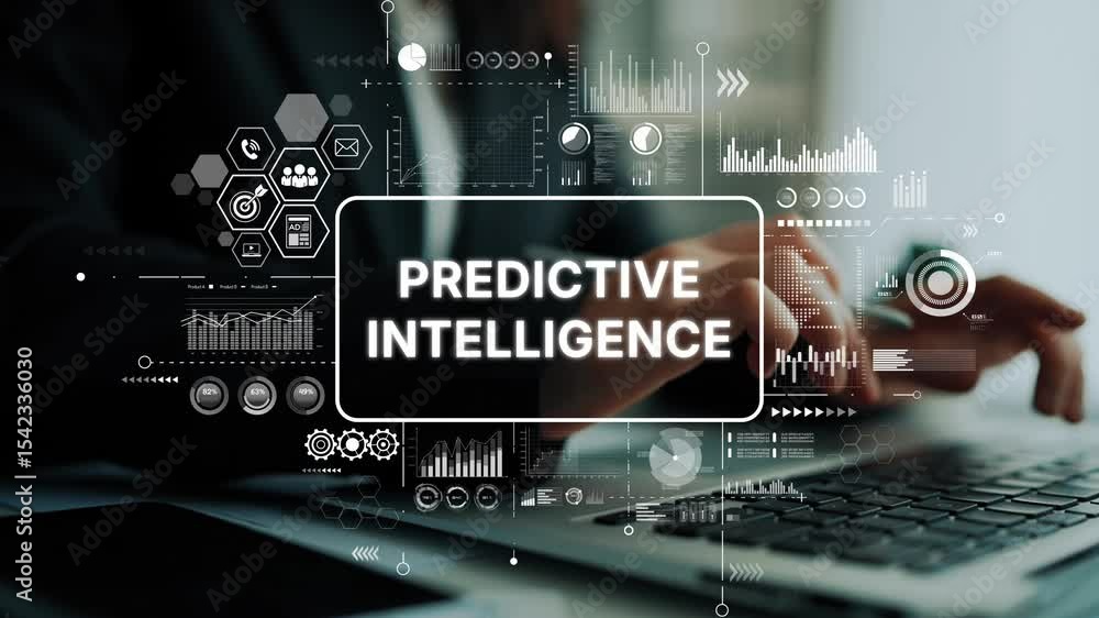 Poster professional concept of predictive intelligence with data visualization and analytics elements in of