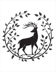 Elegant Deer Silhouette Clipart Bundle – Forest Animal Vector Illustrations, Black and White Woodland Stag Art
