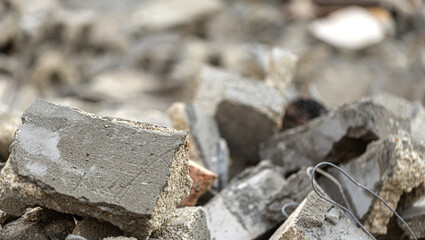 Pile of concrete debris showing destruction after demolition