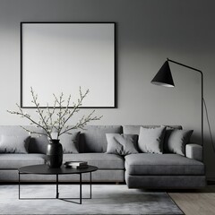 Modern gray sectional sofa with mockup frame
