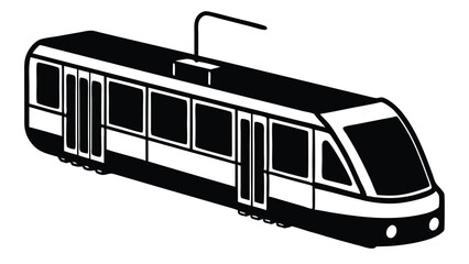 A modern tram is shown isolated on white background