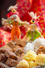 June Festival Table, a typical and delicious June Festival table in Brazil with sweets, cakes and accessories, selective focus.