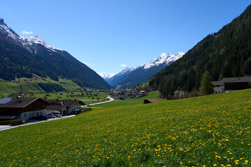 Neustift im Stubaital, Austria - April 19, 2025 - the Stubai  valley - Stubaital at Easter time