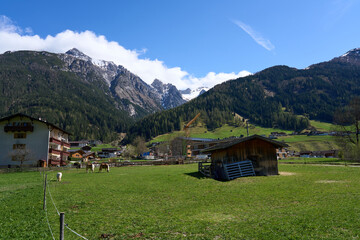 Neustift im Stubaital, Austria - April 19, 2025 - the Stubai  valley - Stubaital at Easter time