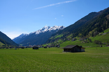 Neustift im Stubaital, Austria - April 19, 2025 - the Stubai  valley - Stubaital at Easter time