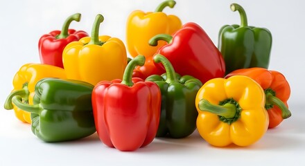 A group of colorful bell peppers isolated on white background