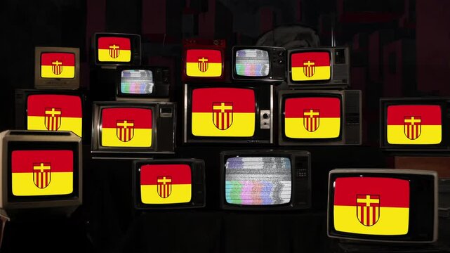Retro TVs Showing the Flag of Paderborn, Germany - 4K
