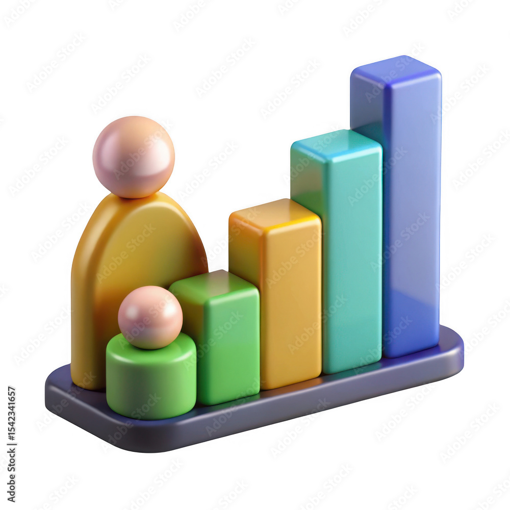 Poster 3d colorful growth chart with abstract figures isolated on transparent background