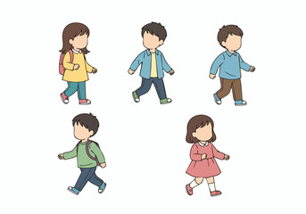 Cute Cartoon Walking Children Collection Illustration Set for Education Design
