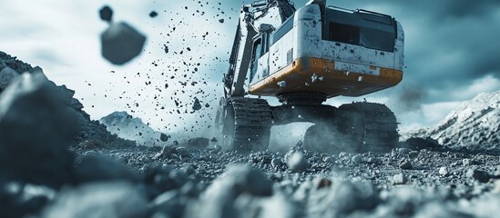 Excavator in Action: Powerful Machine Moving Rocks and Earth in a Quarry