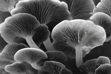 Monochrome mushroom patterns in black and white for artistic natural themes, ideal for minimalist designs and unique creative projects