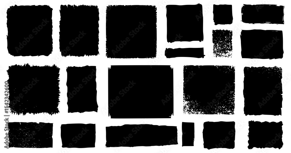 Poster black vector rough edge rectangles. grunge square frames set. jagged edge torn paper background coll