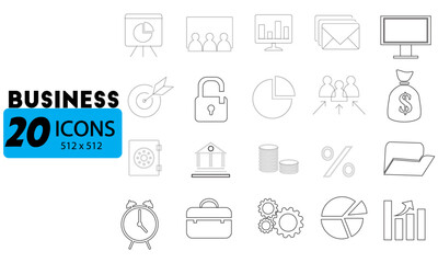 Business Icon Set Outline Style for UIUX Design Presentations and Infographics