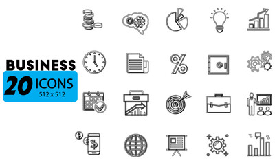 Business Icons Set Outline Style for UIUX Finance and Marketing Design
