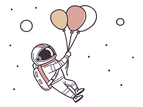 Astronaut Floating in Space with Balloons
