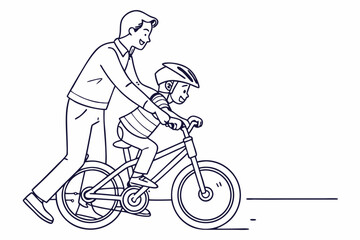 Father Teaching Son to Ride a Bicycle Illustration