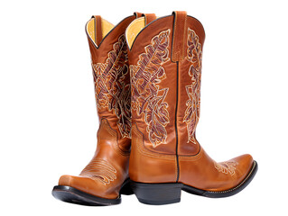 Elegant Brown Leather Cowboy Boots with Intricate Embroidery Detailing