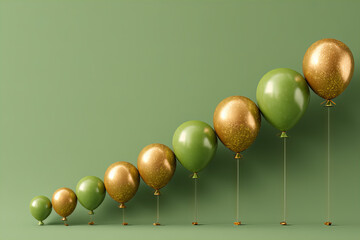 Ascending Green and Gold Balloons on Sage Green Background