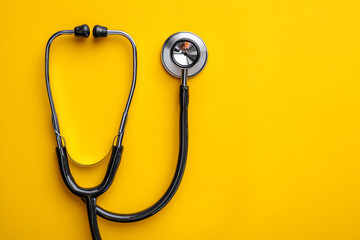 Black Stethoscope on Yellow Background
