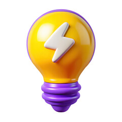 Fototapeta premium 3d cartoon lightbulb with lightning bolt isolated on transparent background