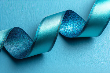 Sparkling Blue Ribbon Spiral on Textured Background