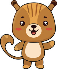 Cartoonish Brown BearLike Creature with Striped Head and Rosy Cheeks.