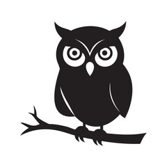 Owl Silhouette Sitting On Branch Vector