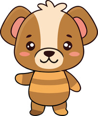 Cartoon Brown Bear with Striped Body and Rosy Cheeks Standing Upright.