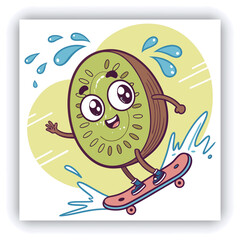 Realistic 3D Icon Cartoon of Flying Fruit Skewers with Pineapple, Grapes, and Kiwi on a Light Pastel Mint Green Background