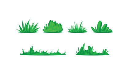 Set of green grass, Cartoon Style Bushes, Nature Elements