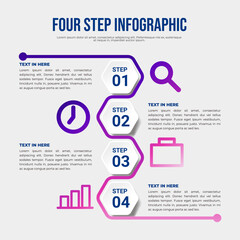 Modern Hexagon Four Step Infographic Design, Colorful hexagon four step process infographic for business or presentation layout