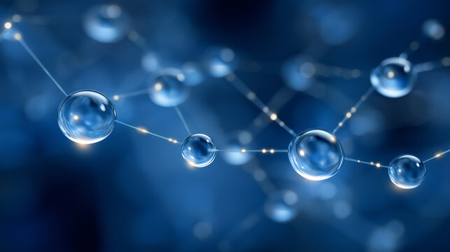 Illuminated Water Droplets and Molecular Structure in Nanotechnology Concept