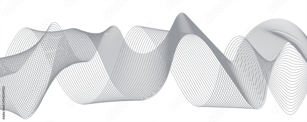 Poster abstract minimalistic wave pattern composed of smooth,. frequency sound wave lines and technology cu