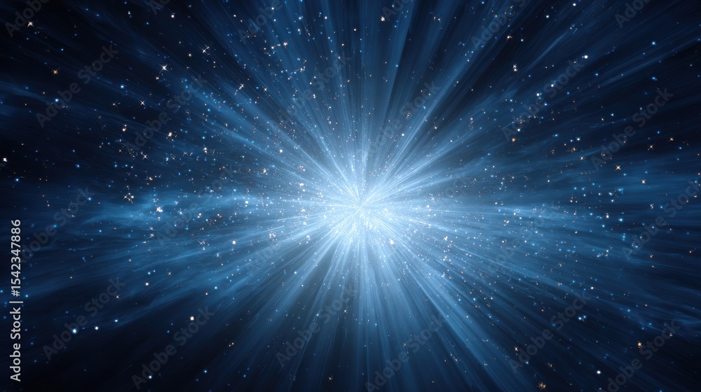 Poster stunning photo of abstract blue light burst with shining sparkle in sky. bright starburst effect. dy