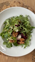 Plate of fresh and healthy food with vegetables, greens and protein. Health, dieting, wellness, and clean eating concept, suitable for nutrition, diet, lifestyle, and culinary-themed purposes.