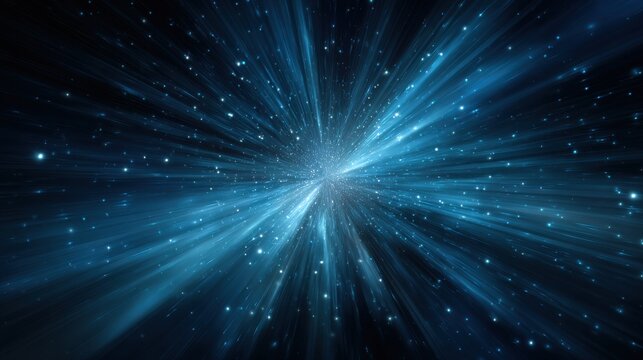 Stunning photo of abstract blue light burst with shining sparkle in sky. Bright starburst effect. Dynamic cosmic light display. Suitable for tech backgrounds. Modern digital.