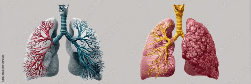 Aufkleber Healthy and Damaged Lung Anatomy Infographic Illustrating Key Differences in Structure and Function for Educational Purposes
