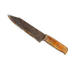 Old and rusty knife on white background