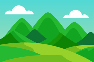 Fototapeta premium Serene Green Mountains A Picturesque Landscape Illustration