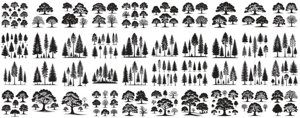 Wild Forest Tree Design Elements. Flat Vector Illustration Pack for Logos