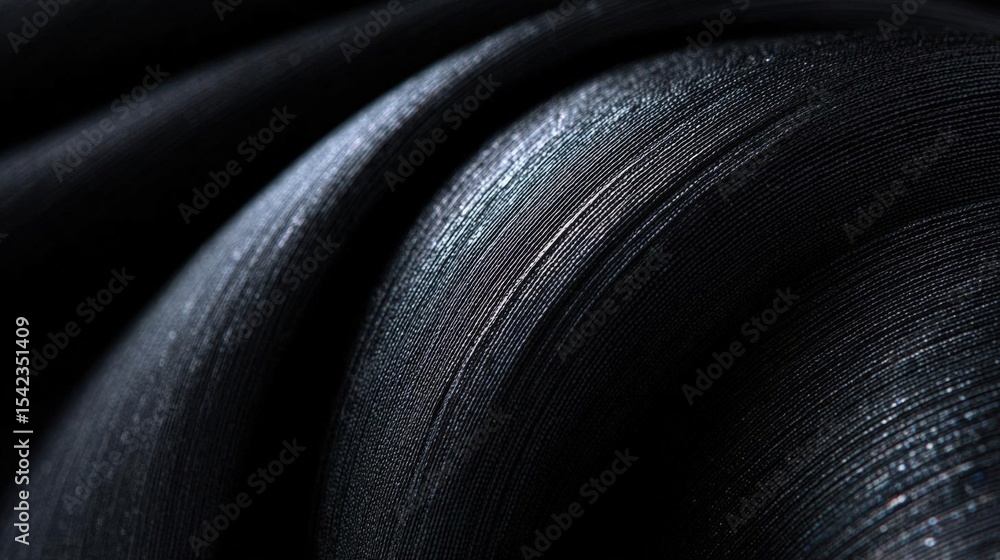 Poster close-up of a black fabric with a textured surface. the fabric appears to be made of a shiny, metall
