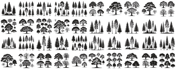 Wild Forest Tree Design Elements. Flat Vector Illustration Pack for Logos