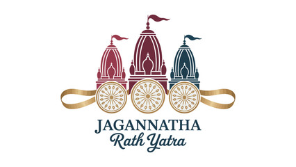 illustration of jagannatha rath yatra festival with three decorated chariots, representing annual hindu celebration in puri, odisha