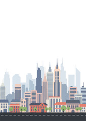 Fototapeta premium Flat Art City View with Road and Trees