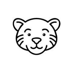 Cute Handmade Tiger Cub Face Outline Drawing Black White Simple Animal Icon vector