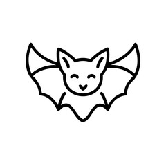Cute Black Line Art Bat Illustration Happy Animal Face Handmade Cartoon Design Graphic Element