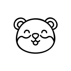 Cute Cartoon Animal Face Black Outline Happy Expression Handmade Illustration Design Element